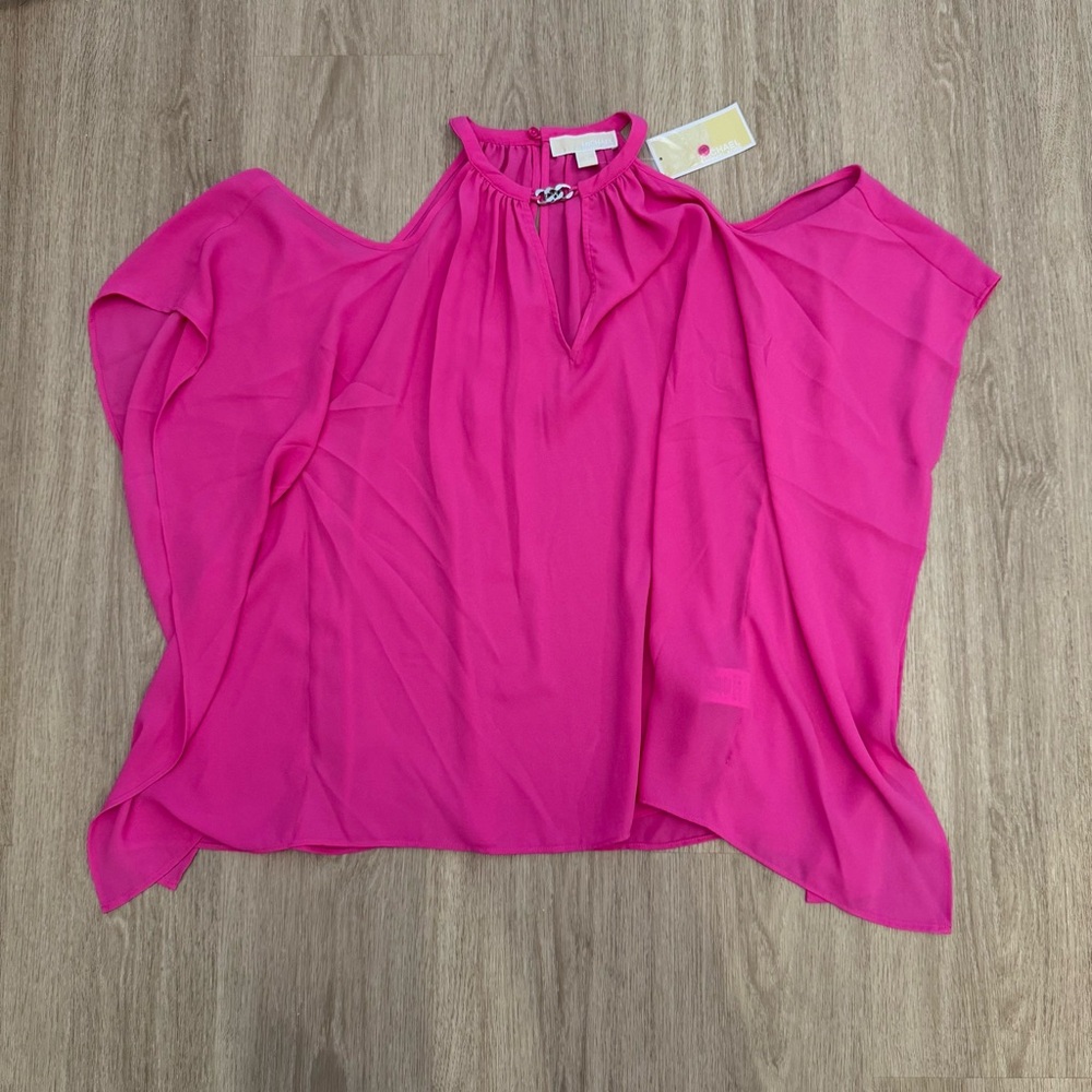NWT Michael by Michael Kors Size Medium Cold Shoulder Silver Metal Detail Blouse